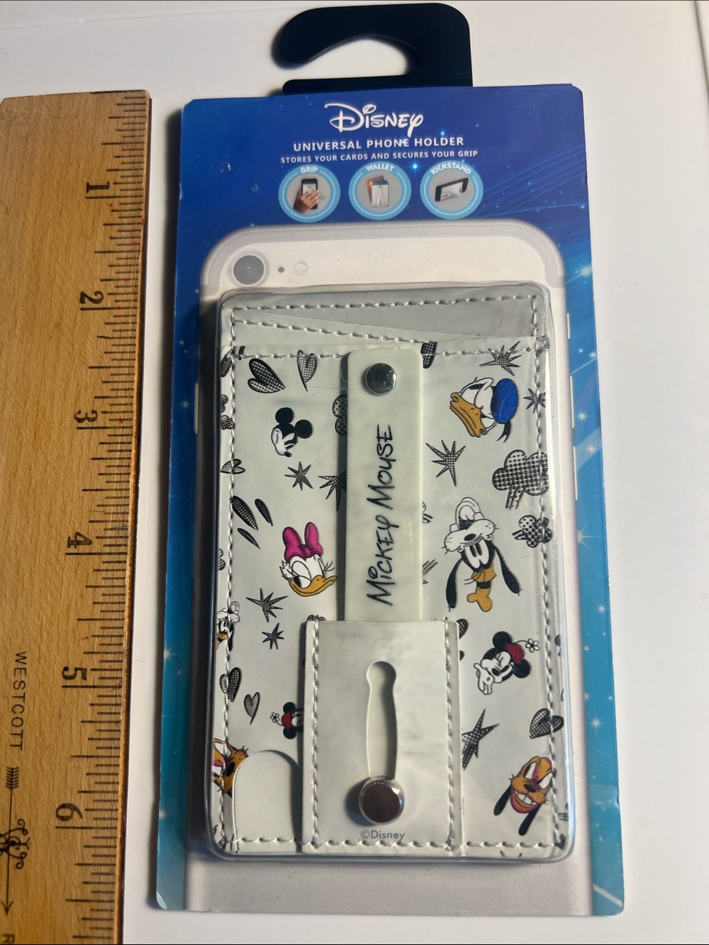 Disney White Mickey & Friends Universal Phone Card Holder with Grip Strap
